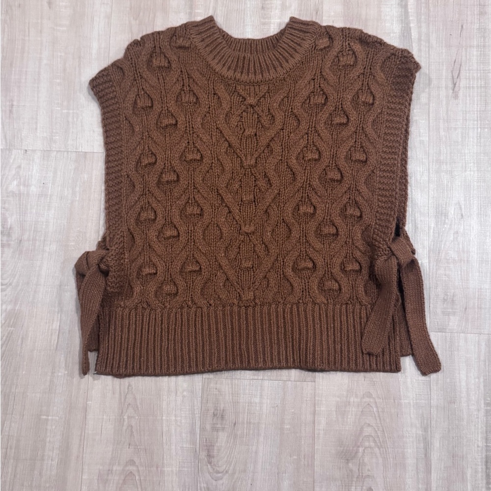 LOFT Brown Cable Knit Oversized Boxy Sweater Vest